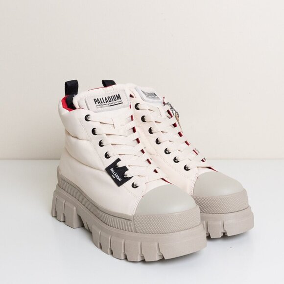 Palladium Revolt Boot Overcush Chunky Platform Combat Quilted Almond Milk Cream - Picture 5 of 13